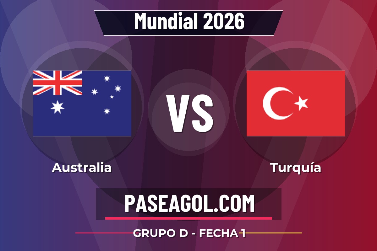 Australia vs Turquía Australia vs Turquía - Grupo D - Fecha 1 - Mundial 2026