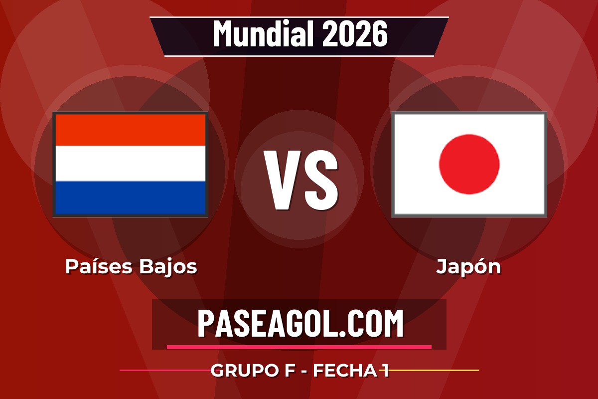 Países Bajos vs Japón Países Bajos vs Japón - Grupo F - Fecha 1 - Mundial 2026
