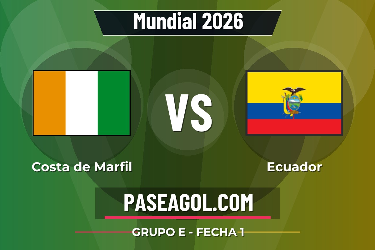 Costa de Marfil vs Ecuador Costa de Marfil vs Ecuador - Grupo E - Fecha 1 - Mundial 2026