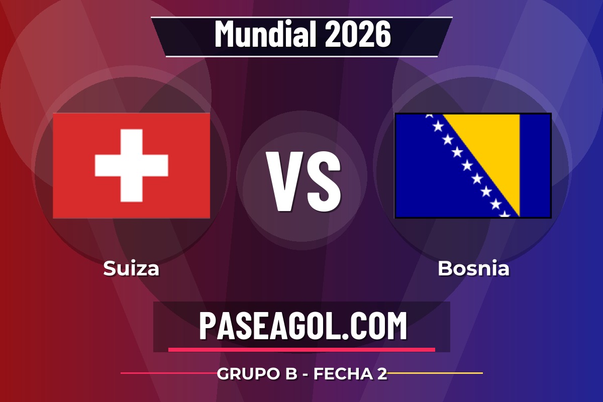 Suiza vs Bosnia Suiza vs Bosnia - Grupo B - Fecha 2 - Mundial 2026