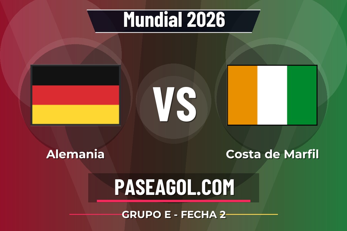Alemania vs Costa de Marfil Alemania vs Costa de Marfil - Grupo E - Fecha 2 - Mundial 2026